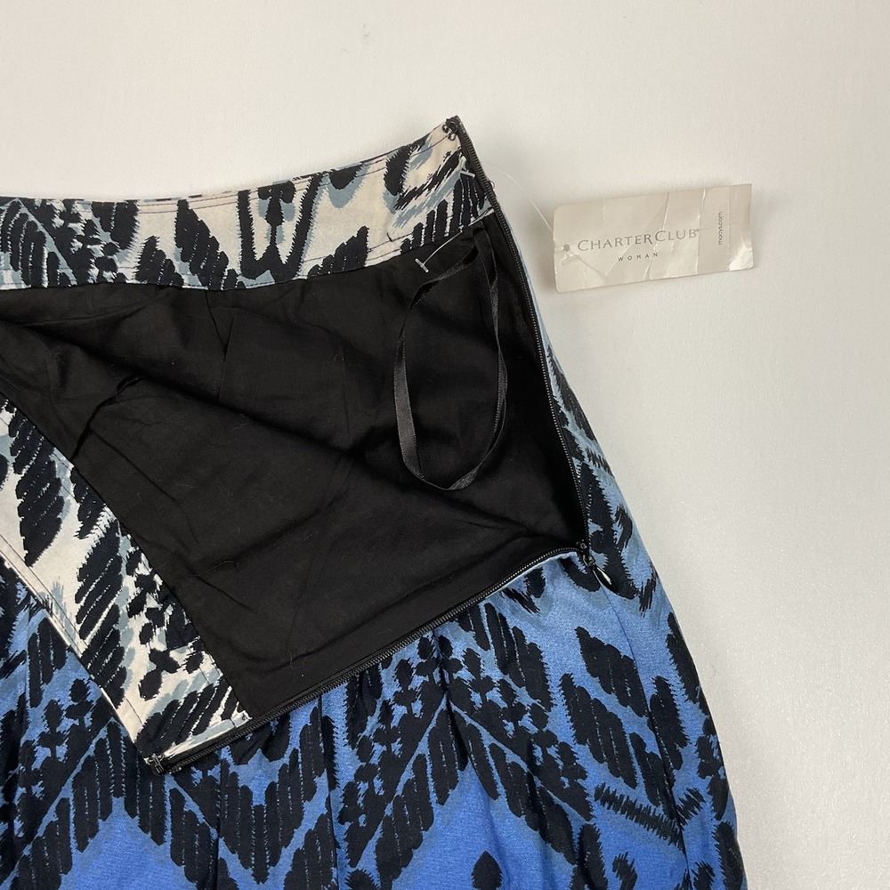Charter Club Fiji‎ Skirt Sz 16W NWT Blue Black Ikat Print Pleated Cotton Lined - Picture 5 of 7